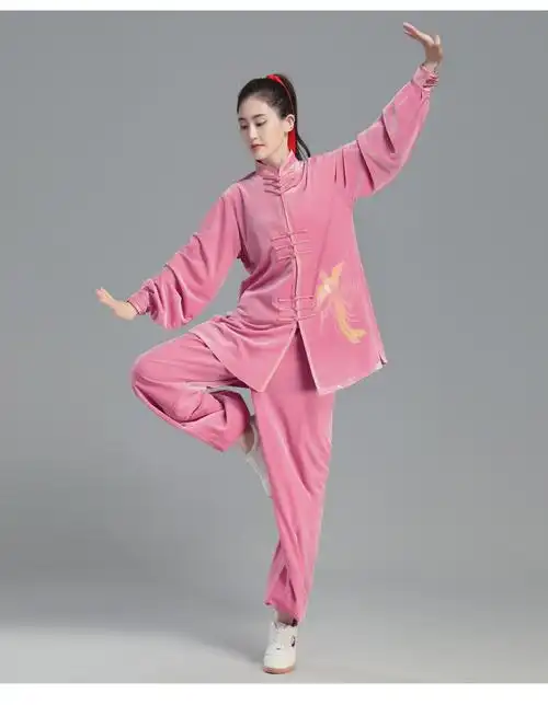 太极服女南韩绒太极服秋冬加厚2021新款凤凰图案服装金丝绒太极拳练功