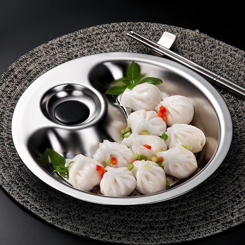 创意不锈钢饺子盘带醋碟沥水菜盘家用鱼盘子餐盘点心水果盘水饺盘