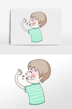 感冒生病吃药小孩插画图片