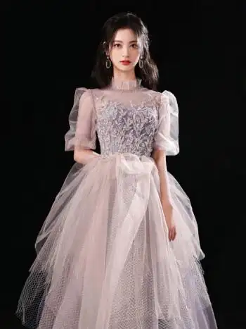 主持人礼服女初中生宴会晚礼服裙女2022新款高贵气质优雅学生成人礼