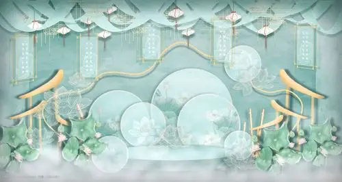 水蓝色淡雅中式婚礼效果图psd图片-图行天下图库