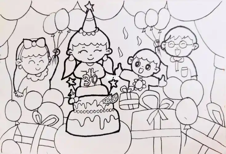 适应主题:生日快乐 我爱我家 幸福的#儿童画  #主题画