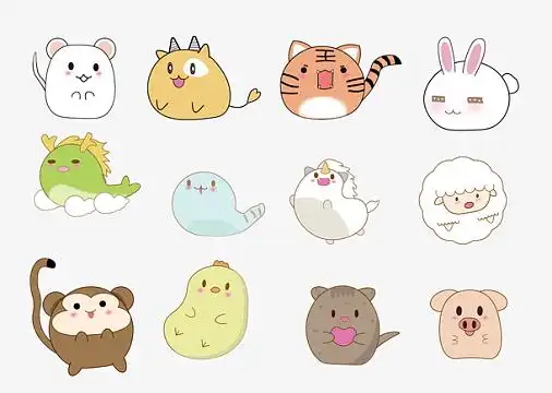 手绘卡通十二生肖小动物