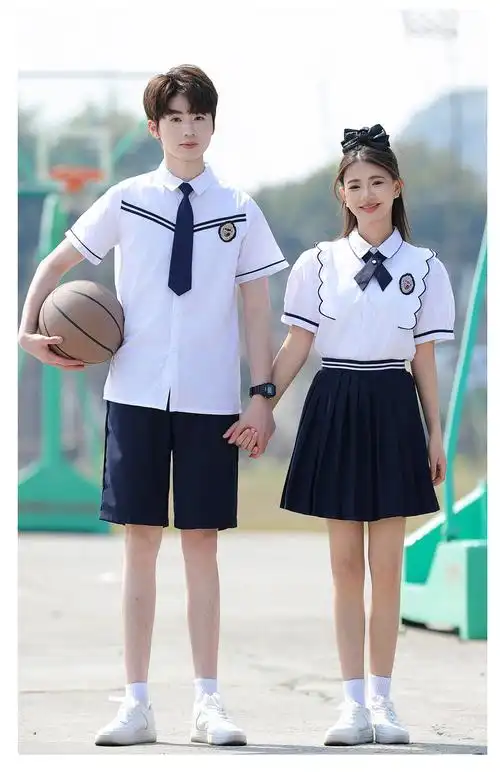 实拍情侣学院风夏季学生短袖套装 班服 校服 - 17网