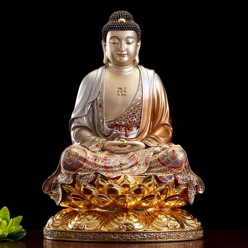 铜雕释迦牟尼佛像纯铜掐丝珐琅彩绘释迦佛三世佛家用如来铜像摆件