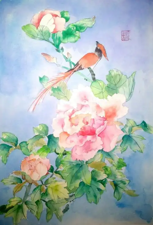 谁来书信和我说洛阳牡丹水彩花卉牡丹临摹国画