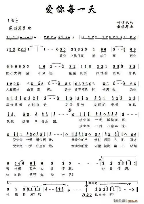 爱你每一天 歌谱简谱网