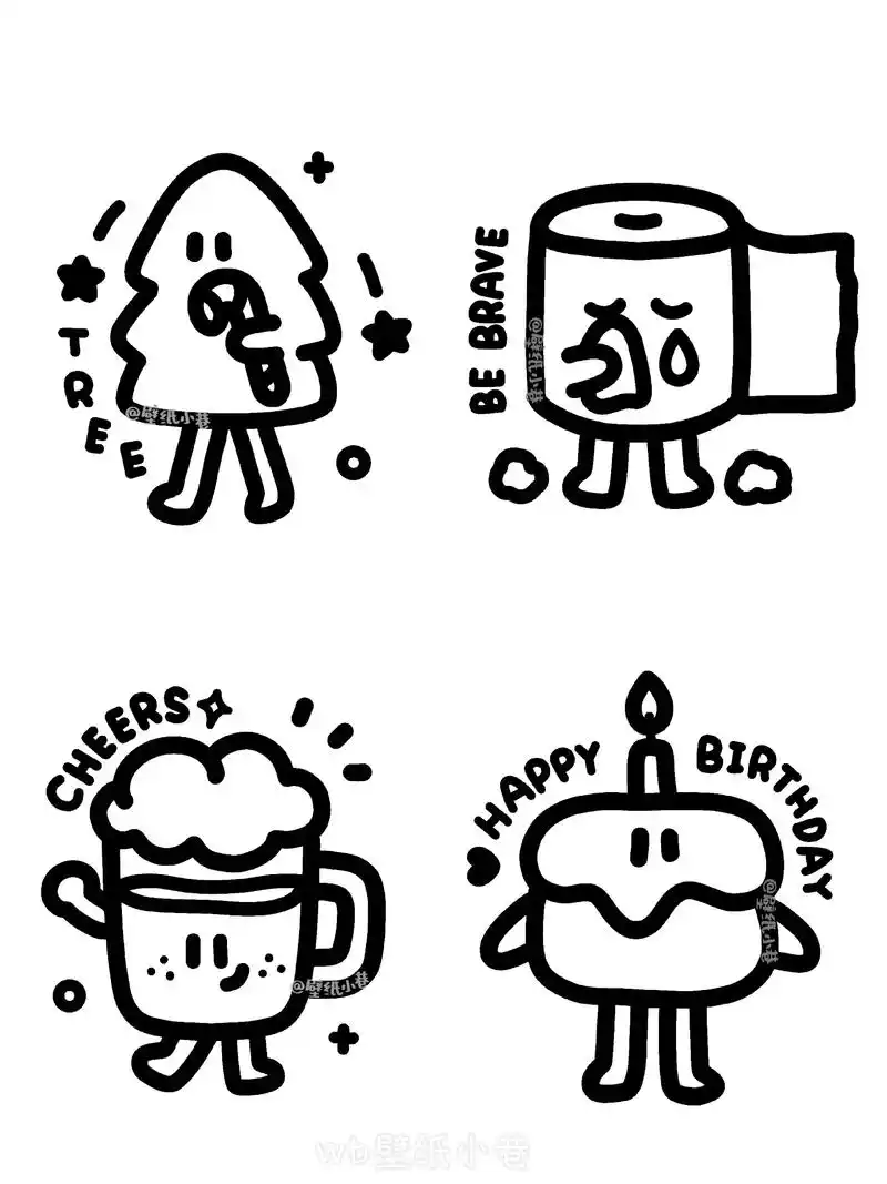 原创可爱简笔画黑白线条简笔画头像