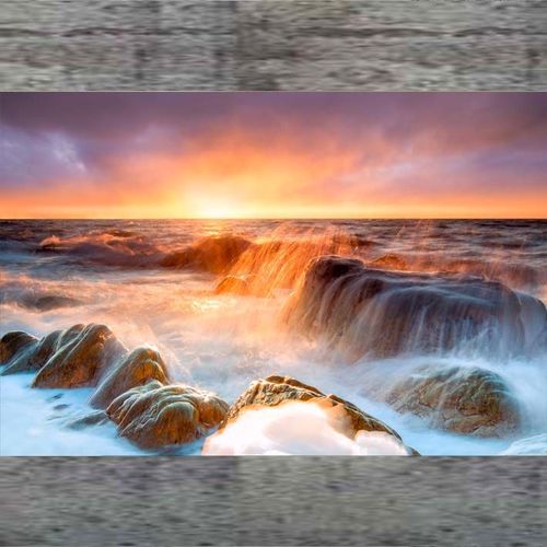 大海日出日落太阳图案画海边风景自然山水风景画海浪唯美小清新画