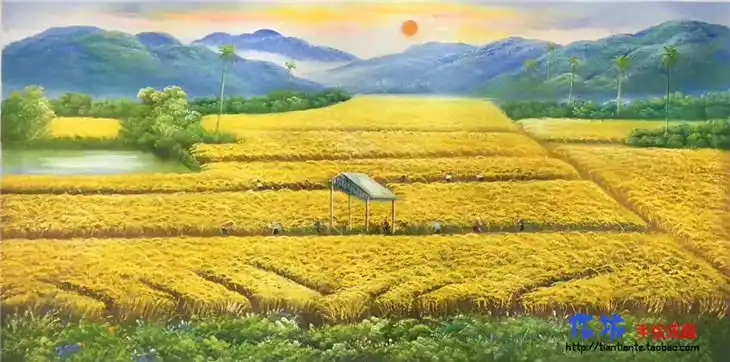 油画手绘田野风光风景画田园丰收金黄布面山水油画