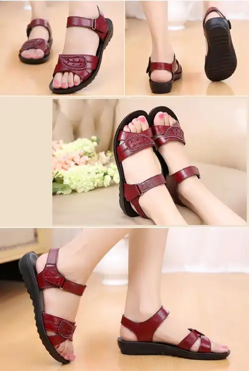 鄂尔犀牛 夏季新款妈妈鞋软底凉鞋平跟中老年人防滑平底凉鞋女老太太