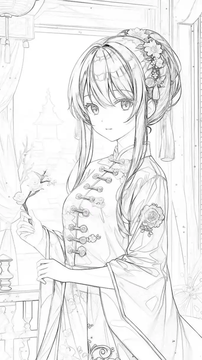 国潮中国风二次元漫画人物画稿线稿.