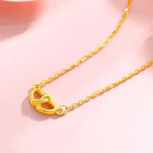 黄金项链女款24k纯金正品套链情人节女友心连心颈饰