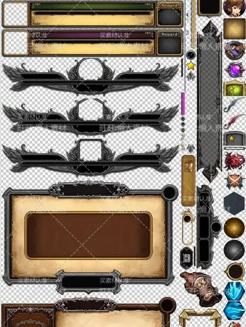 日韩华丽欧美重金属风边框花纹按钮手游游戏ui界面素材美术资源淘宝网