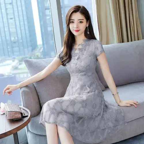 fpj6921夏季中长款蕾丝连衣裙