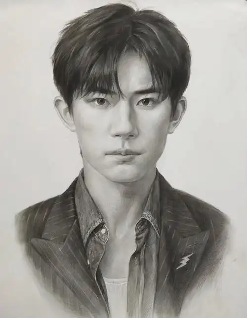 素描头像《易烊千玺》作画步骤 1,观察 起型 认真观察所画对象的形象