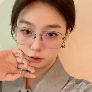 韩式银色半框眼镜纯欲平面镜女款大框方形近视素颜蓝光眼睛防辐射