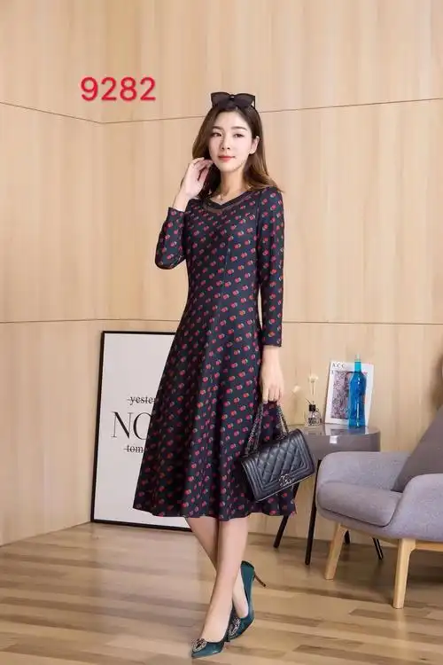 广州大码女装新红莲斯秋冬装长袖连衣裙中年时尚女裙品牌折扣女装尾货