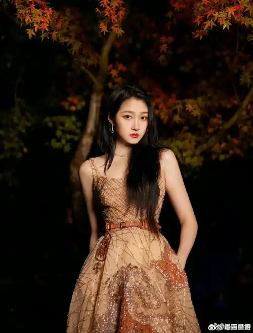 红毯上,关晓彤穿着一袭落叶棕刺绣礼服亮相,长发披肩,高贵又美丽.