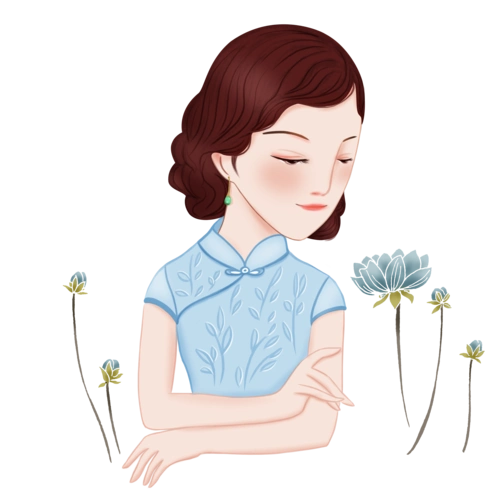 国潮风手绘穿旗袍的女孩装饰素材