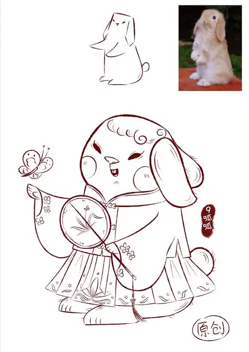 古风兔子 动物拟人 汉服 原创插画