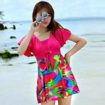 连体泳衣泳衣女连体保守裙式泳装大码遮肚显瘦泡温泉仙女范游泳衣