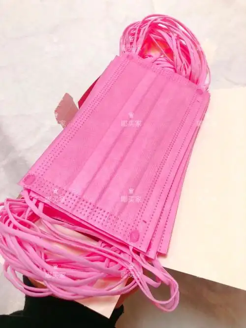 成人新款装饰彩色樱花粉色一次性三层无白口罩口罩