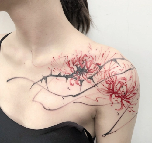 彼岸花与荆棘纹身抽象彼岸花纹身设计2