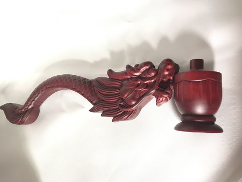 手炉用品香炉龙头红棕龙柄樟木手工精雕法器道教工艺品