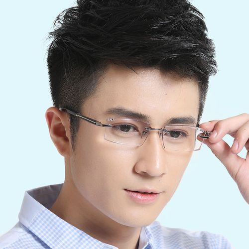 近视眼镜男纯钛无框切边眼镜男 眼镜框近视男款 近视眼镜成品