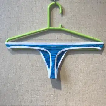 新款男士冰丝内裤 u凸透明丁字裤性感情趣t裤 低腰超薄一字裤gay 蓝色