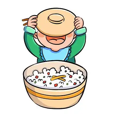 卡通手绘吃饭人物插画干饭人米饭小朋友吃饭png素材