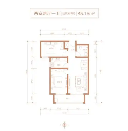 85㎡两室两厅一卫 ,2室2厅
