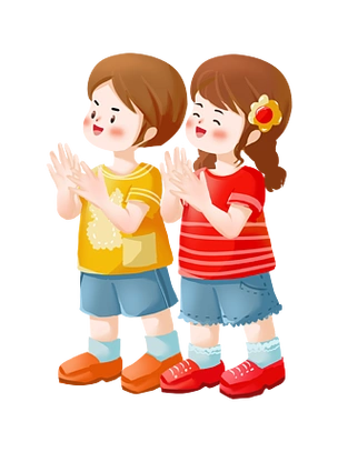 小朋友站立拍手男孩女孩拍手