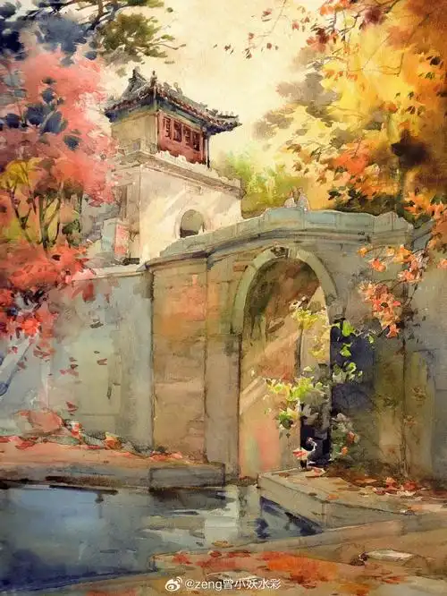 中国著名女水彩画家华宜玉笔下的古建筑