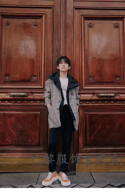 tm【年货节】易烊千玺明星同款格子小西装外套女2019秋季新款宽松休闲