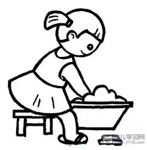 小女孩帮妈妈洗衣服简笔画