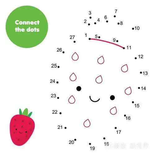 儿童教育游戏用数字连接点食物主题可爱的草莓为幼儿和学龄前儿童点到