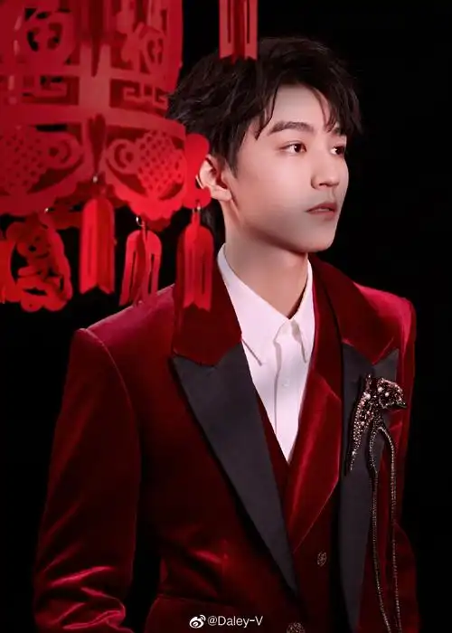 v-style##王俊凯红色丝绒西装