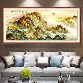 泰山日出装饰画有山无水大靠山客厅背景墙贴纸壁画办公室墙纸贴画