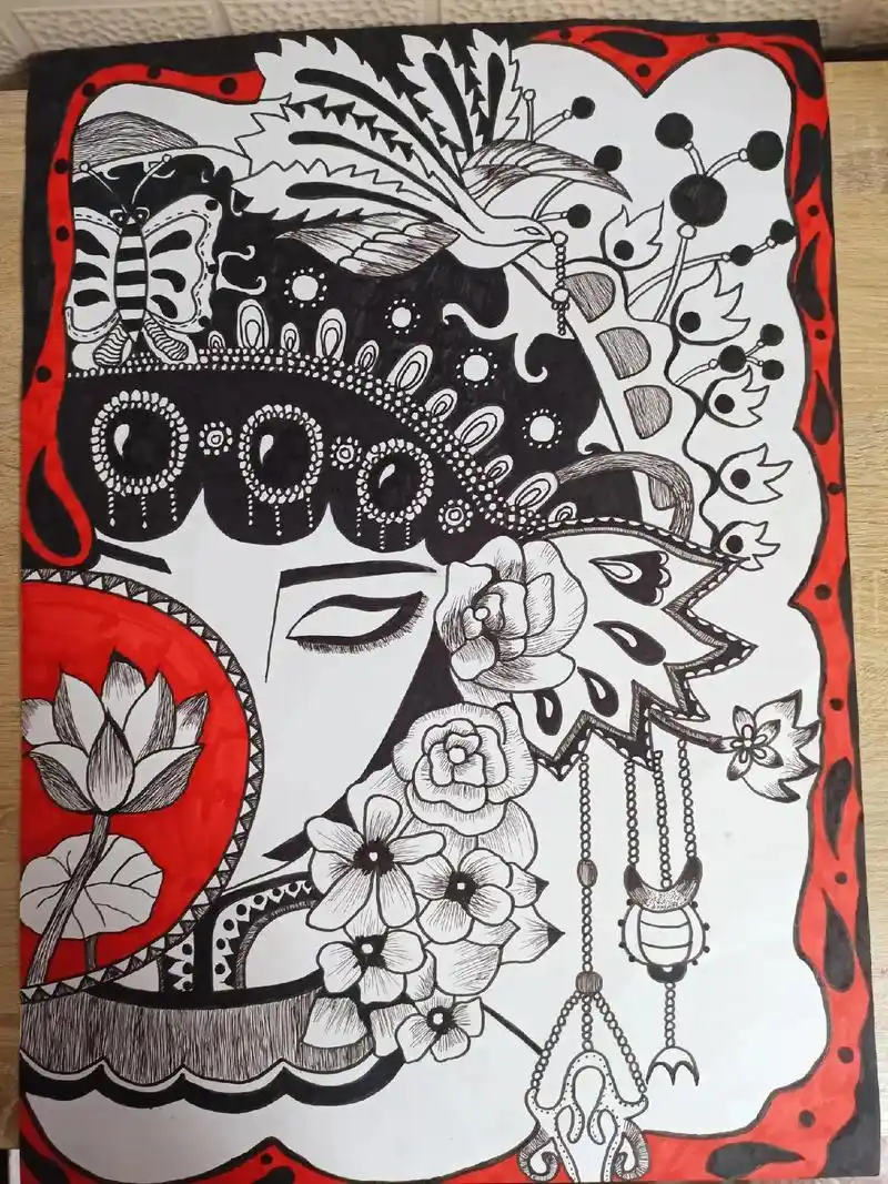 黑白线描《戏曲人物》#创意美术 #京剧人物手绘 #戏曲人物绘 - 抖音