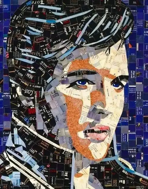 手工大神用废弃报纸和邮件纯手工拼贴女孩头像真的太美了