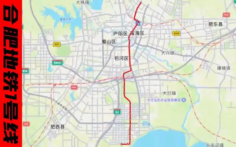 合肥地铁1号线(天水路-九联圩)行驶路线示意图