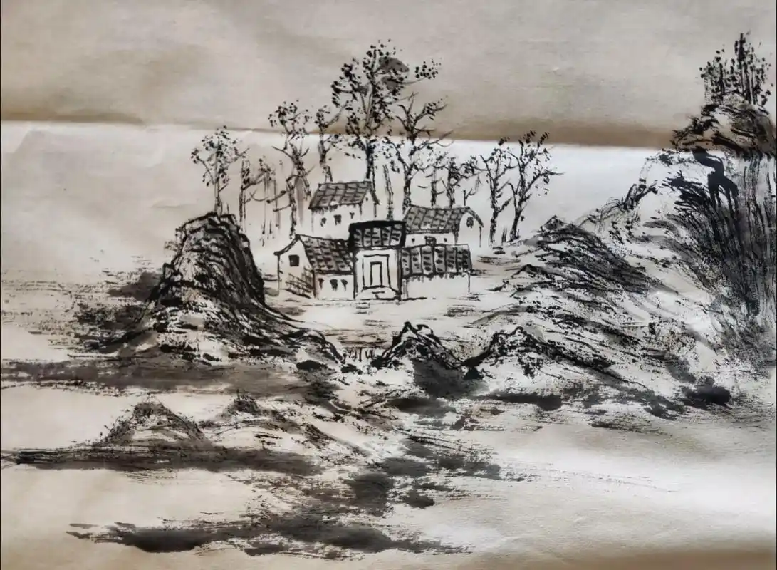 无为子(张川)山水画:山村手稿#山水画 #水墨人生 #带你走 - 抖音