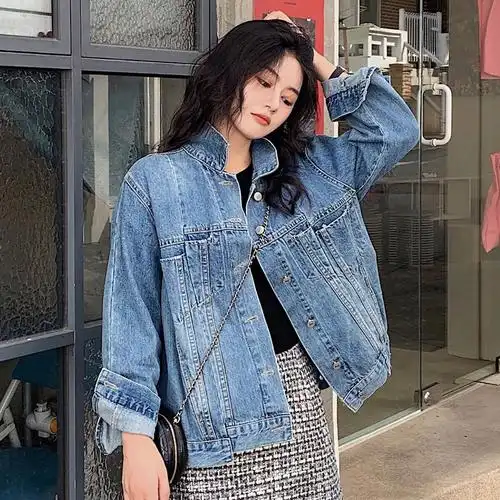 mali/做旧水洗牛仔外套女2019新款早秋牛仔衣宽松百搭上衣短外套