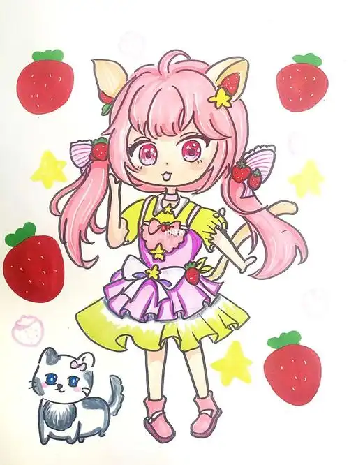 q版人物  #动漫手绘  #动漫女生  #猫咪女生动漫  #猫咪女生绘画