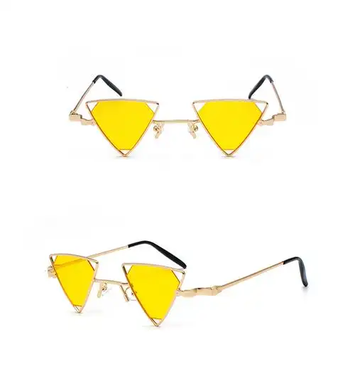 2021三角太阳镜女士复古朋克金属框架黑色红色太阳眼镜男士派对装饰
