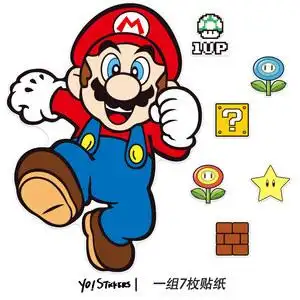 超大张马里奥超级玛丽卡通旅行箱登机箱拉杆箱玻璃电动车防水贴纸