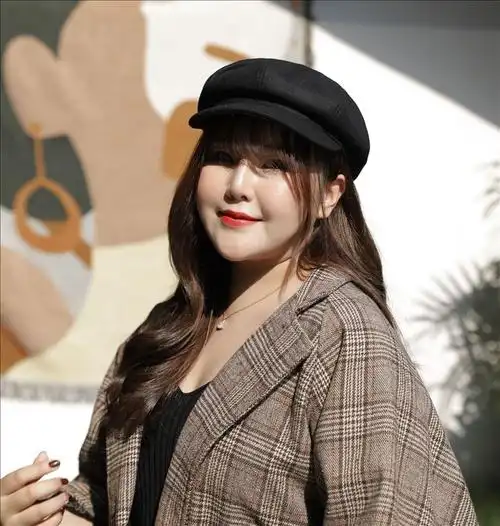 大胖子女帽大码八角秋冬大头女士复古古风报童帽子