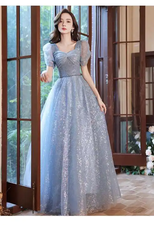 dx宴会晚礼服裙女2022新款高贵1成人礼生日平时可穿长款优雅气质蓝色